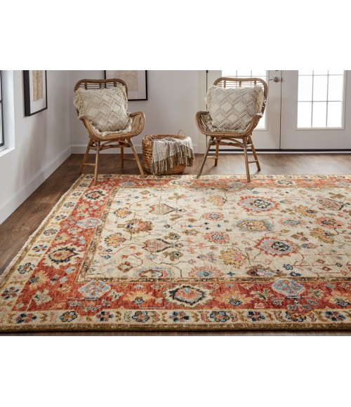 Feizy Carrington 9826805F Ivory/Red/Blue 3'-6 x 5'-6 Rectangle Area Rug
