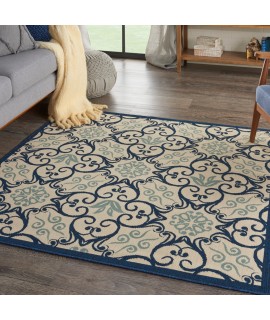 Nourison Caribbean - Crb02 Ivory Navy Area Rug 5 ft. 3 X 5 ft. 3Square