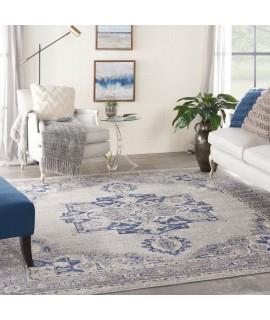 Nourison Tranquil(Traql) - Tra14 Grey Navy Area Rug 7 ft. X 10 ft. Rectangle